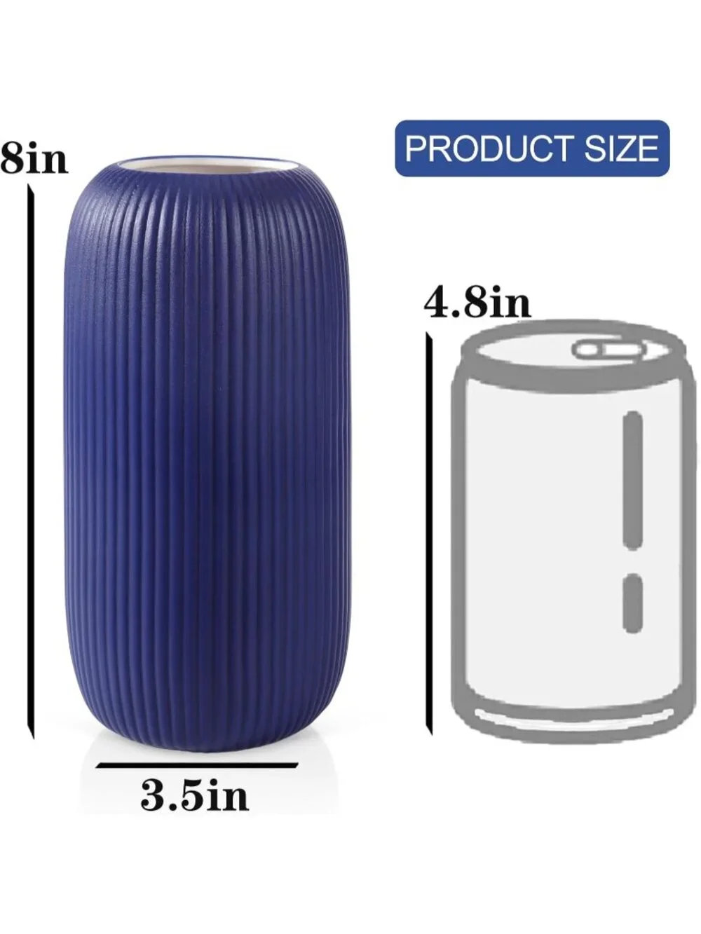 Modern Small Navy Blue Ceramic Vase Flower Ribbed Textured Farmhouse Home Living